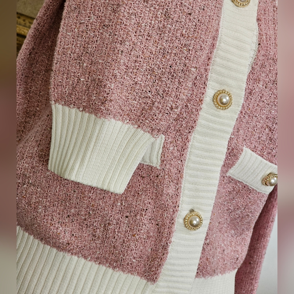 Pink Pearl Button Cardigan Coquette Preppy Old Money Knit Sweater - Picture 5 of 12
